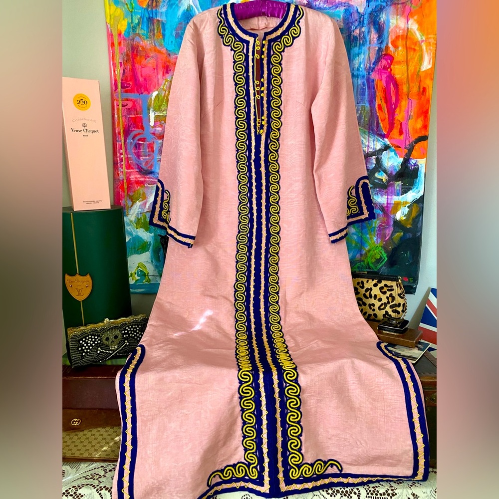 Prettiest Handcrafted Moroccan CAFTAN soft Pink  Royal Purple Fashion Designer